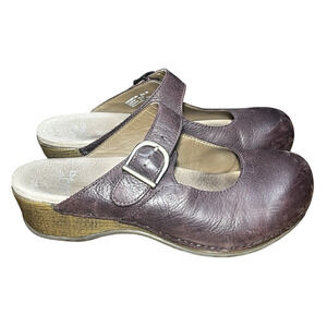 Dansko Shoes Womens Size 39 Wine Brown Leather Mary Jane Clogs Buckle Comfort